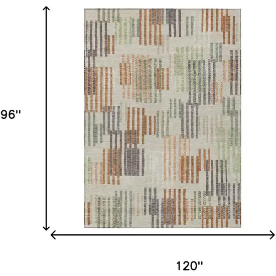 Beige And Charcoal Striped Washable Indoor Outdoor Area Rug Photo 6