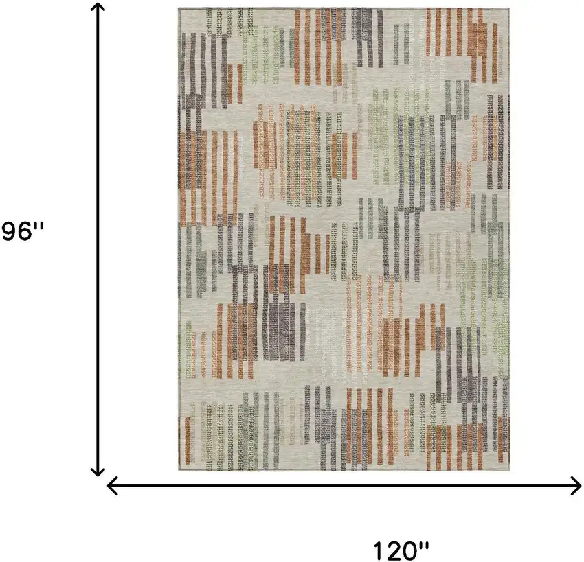 Beige And Charcoal Striped Washable Indoor Outdoor Area Rug Photo 6
