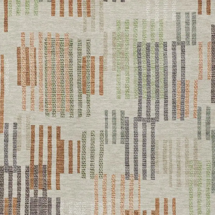 Beige And Charcoal Striped Washable Indoor Outdoor Area Rug Photo 2