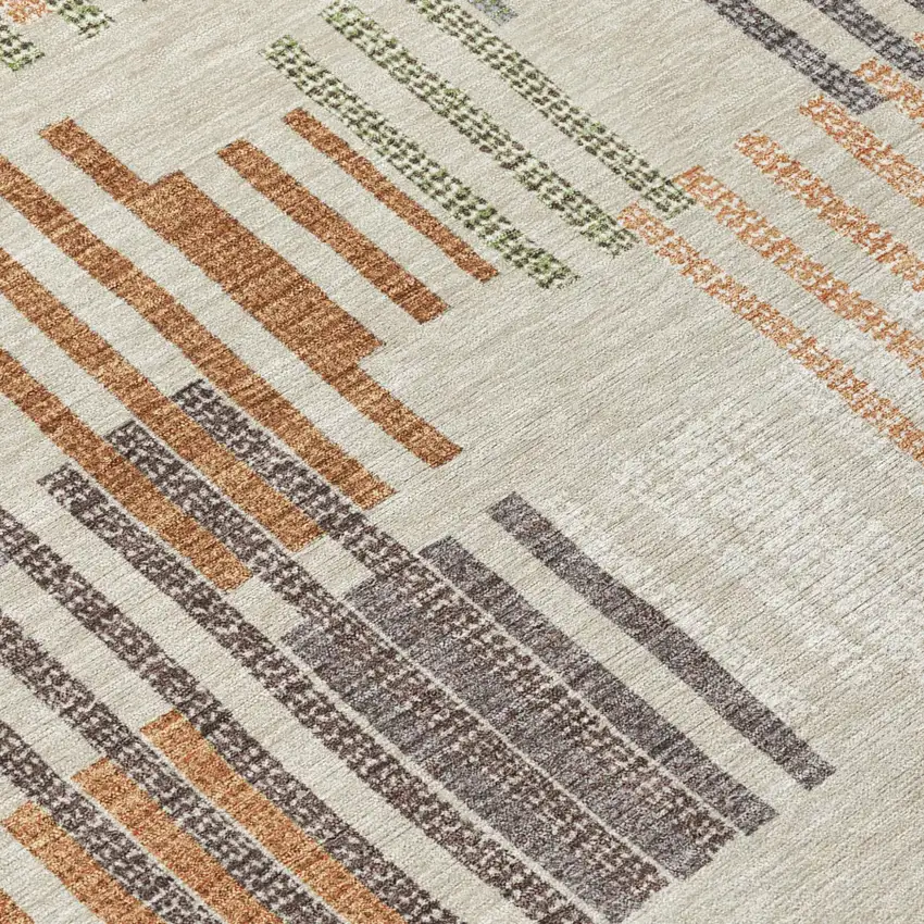 Beige And Charcoal Striped Washable Indoor Outdoor Area Rug Photo 5