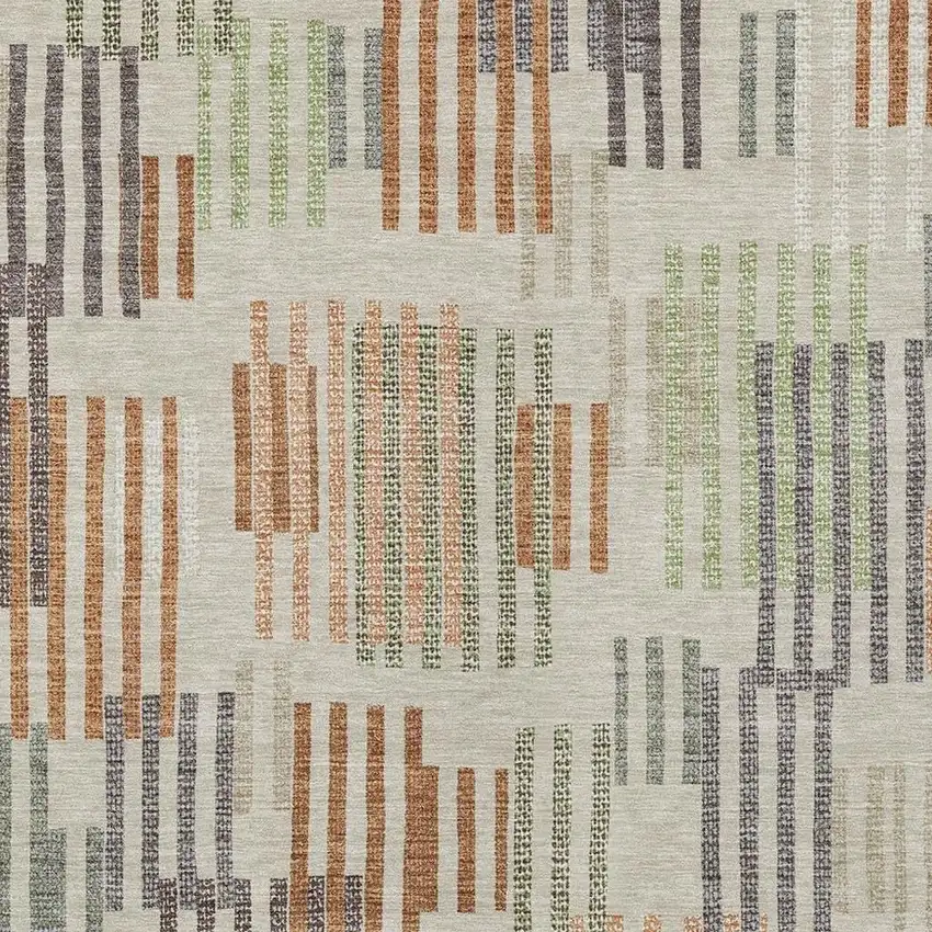 Beige And Charcoal Striped Washable Indoor Outdoor Area Rug Photo 2
