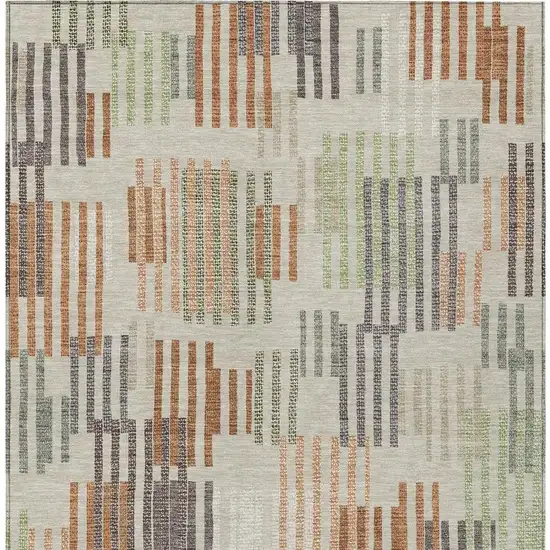Beige And Charcoal Striped Washable Indoor Outdoor Area Rug Photo 3