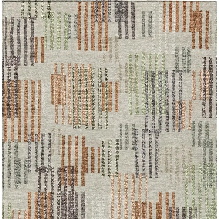 Beige And Charcoal Striped Washable Indoor Outdoor Area Rug Photo 3