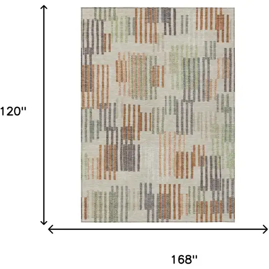 Beige And Charcoal Striped Washable Indoor Outdoor Area Rug Photo 6