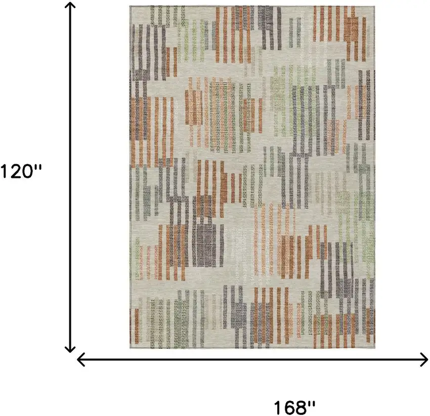 Beige And Charcoal Striped Washable Indoor Outdoor Area Rug Photo 6