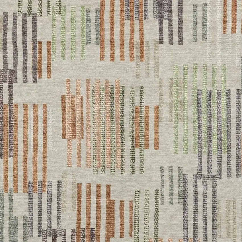 Beige And Charcoal Striped Washable Indoor Outdoor Area Rug Photo 2