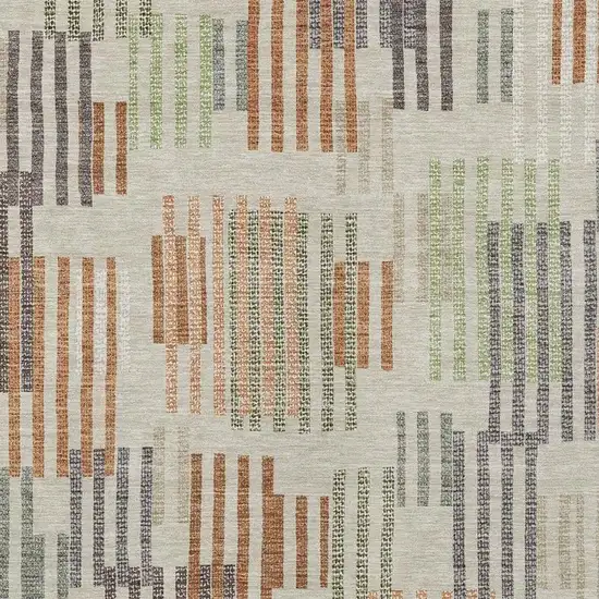Beige And Charcoal Striped Washable Indoor Outdoor Area Rug Photo 2