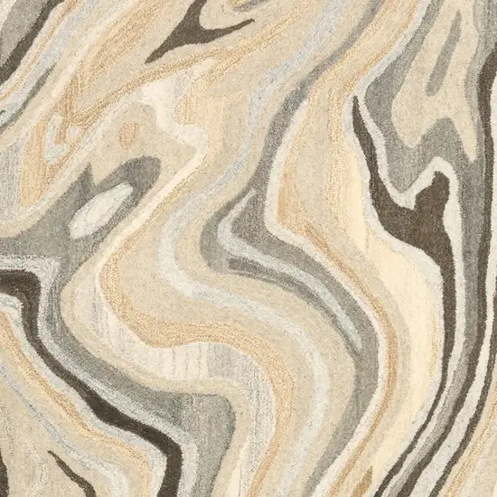 Beige And Charcoal Wool Abstract Hand Tufted Area Rug Photo 5