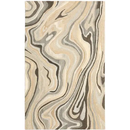 Beige And Charcoal Wool Abstract Hand Tufted Area Rug Photo 2