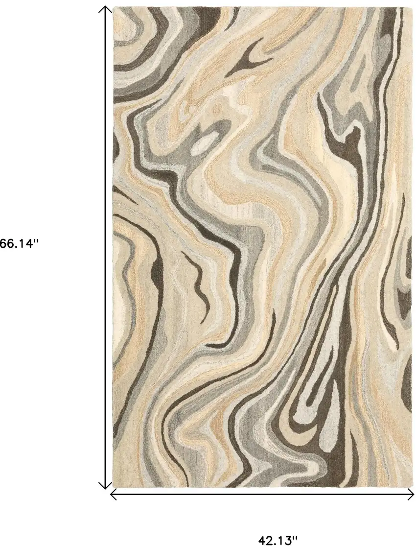 Beige And Charcoal Wool Abstract Hand Tufted Area Rug Photo 3