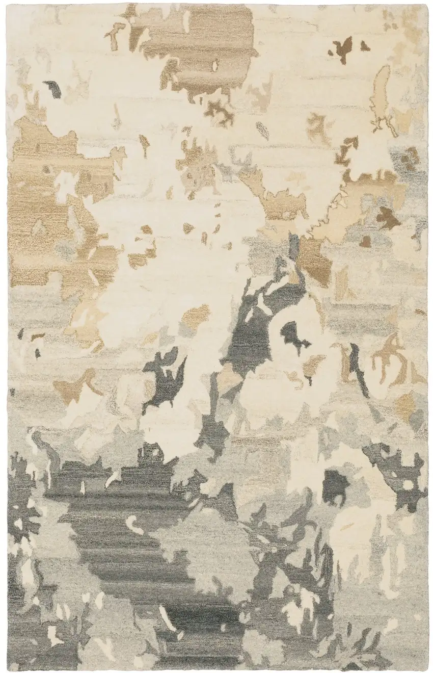 Beige And Charcoal Wool Abstract Hand Tufted Area Rug Photo 2