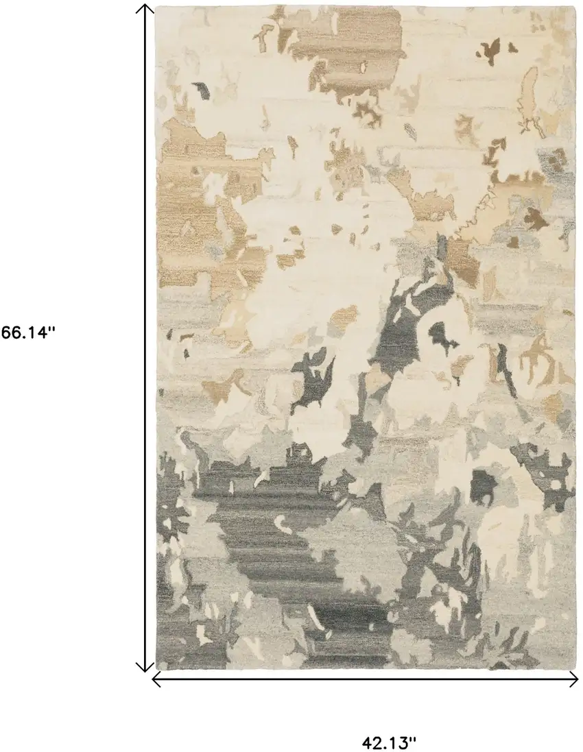 Beige And Charcoal Wool Abstract Hand Tufted Area Rug Photo 3