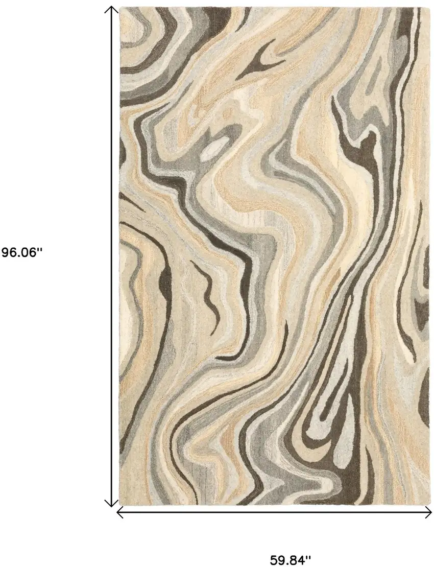 Beige And Charcoal Wool Abstract Hand Tufted Area Rug Photo 3