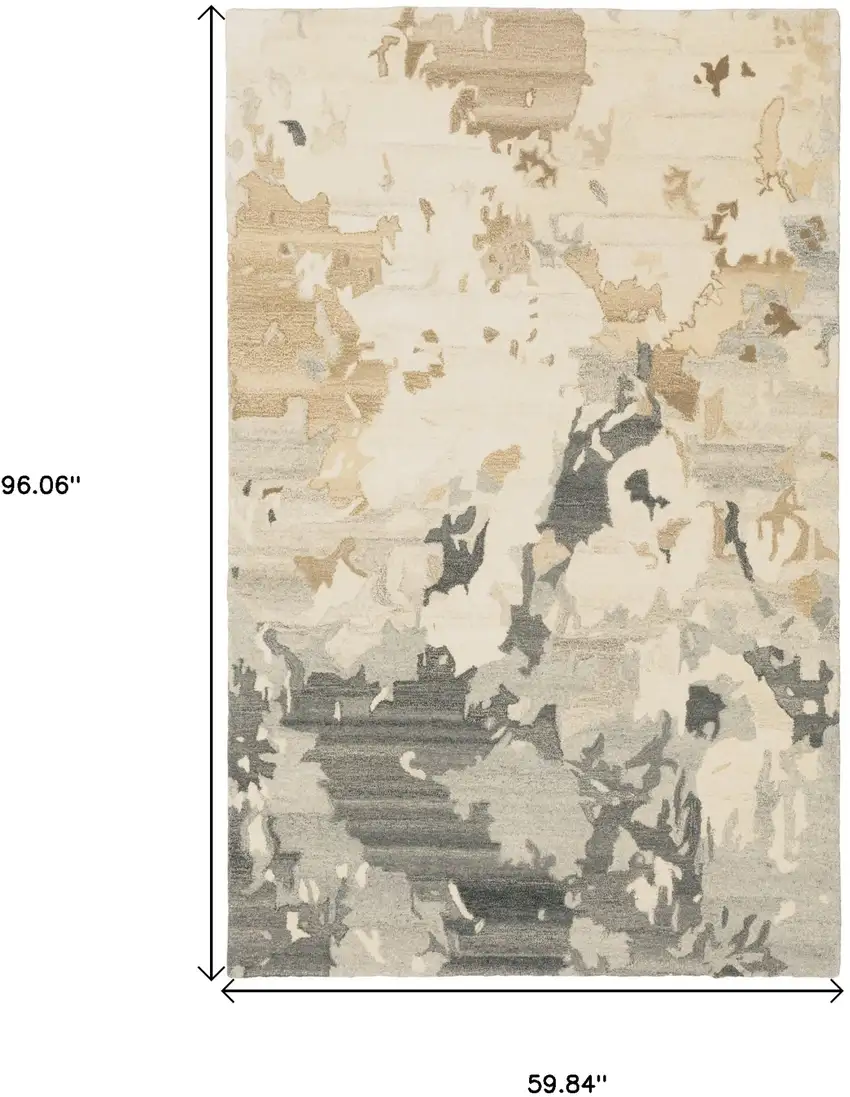 Beige And Charcoal Wool Abstract Hand Tufted Area Rug Photo 3