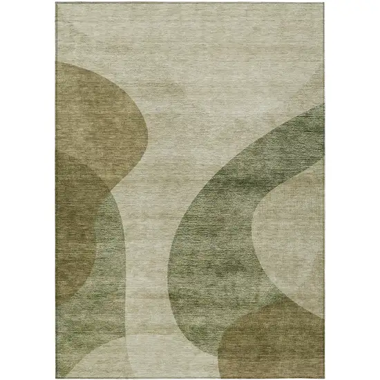 Beige And Chocolate Abstract Washable Indoor Outdoor Area Rug Photo 2