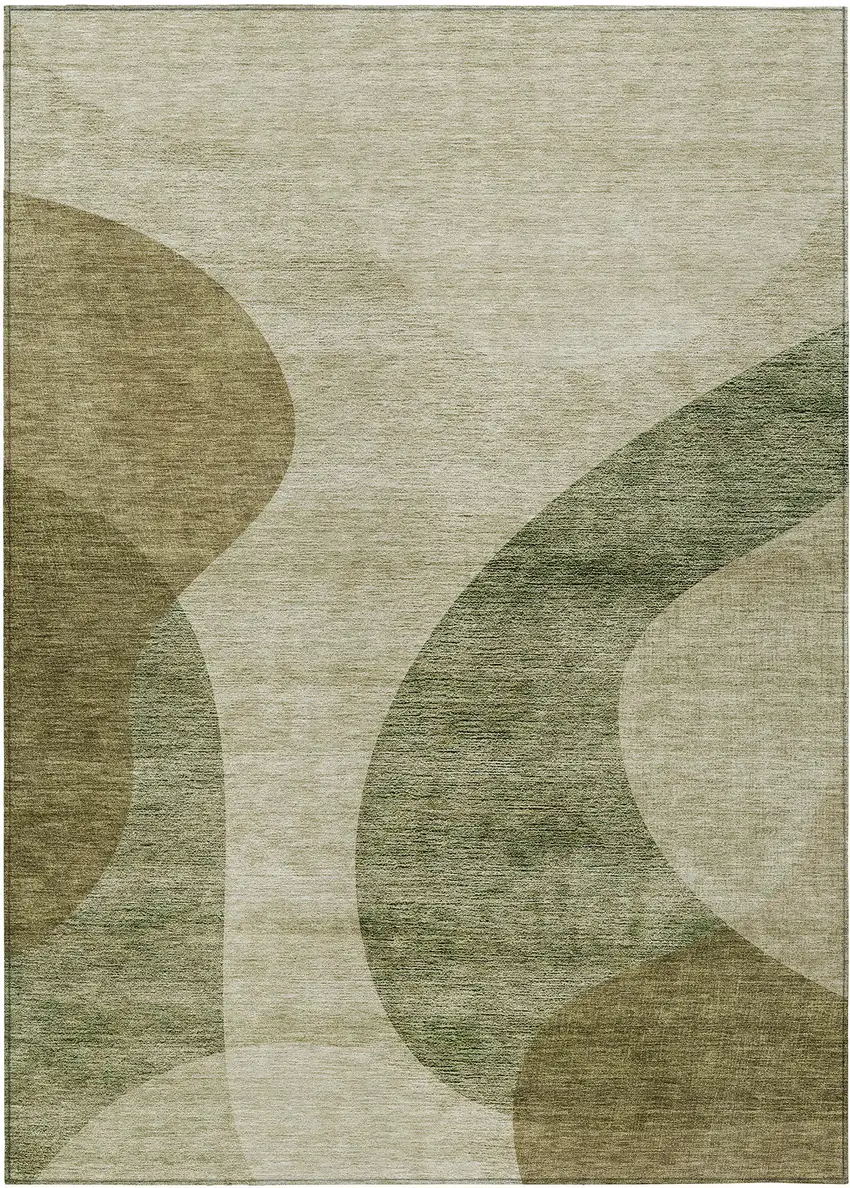 Beige And Chocolate Abstract Washable Indoor Outdoor Area Rug Photo 2