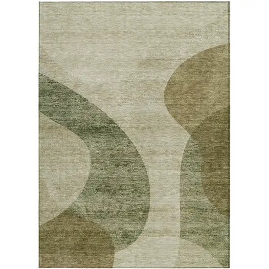 Beige And Chocolate Abstract Washable Indoor Outdoor Area Rug Photo 6