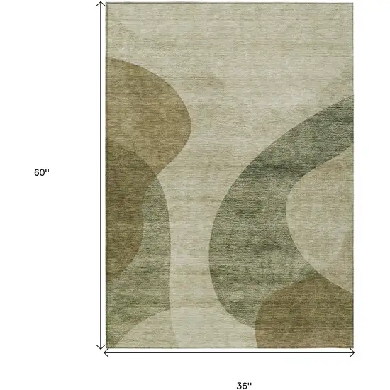 Beige And Chocolate Abstract Washable Indoor Outdoor Area Rug Photo 7