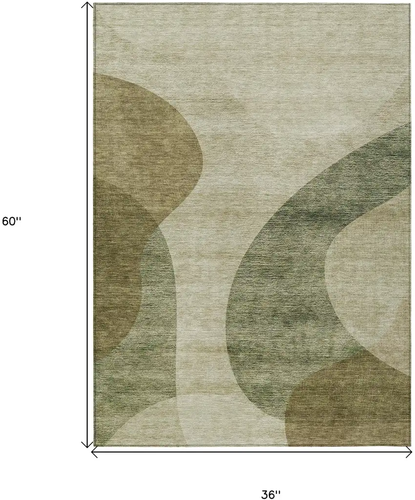 Beige And Chocolate Abstract Washable Indoor Outdoor Area Rug Photo 7