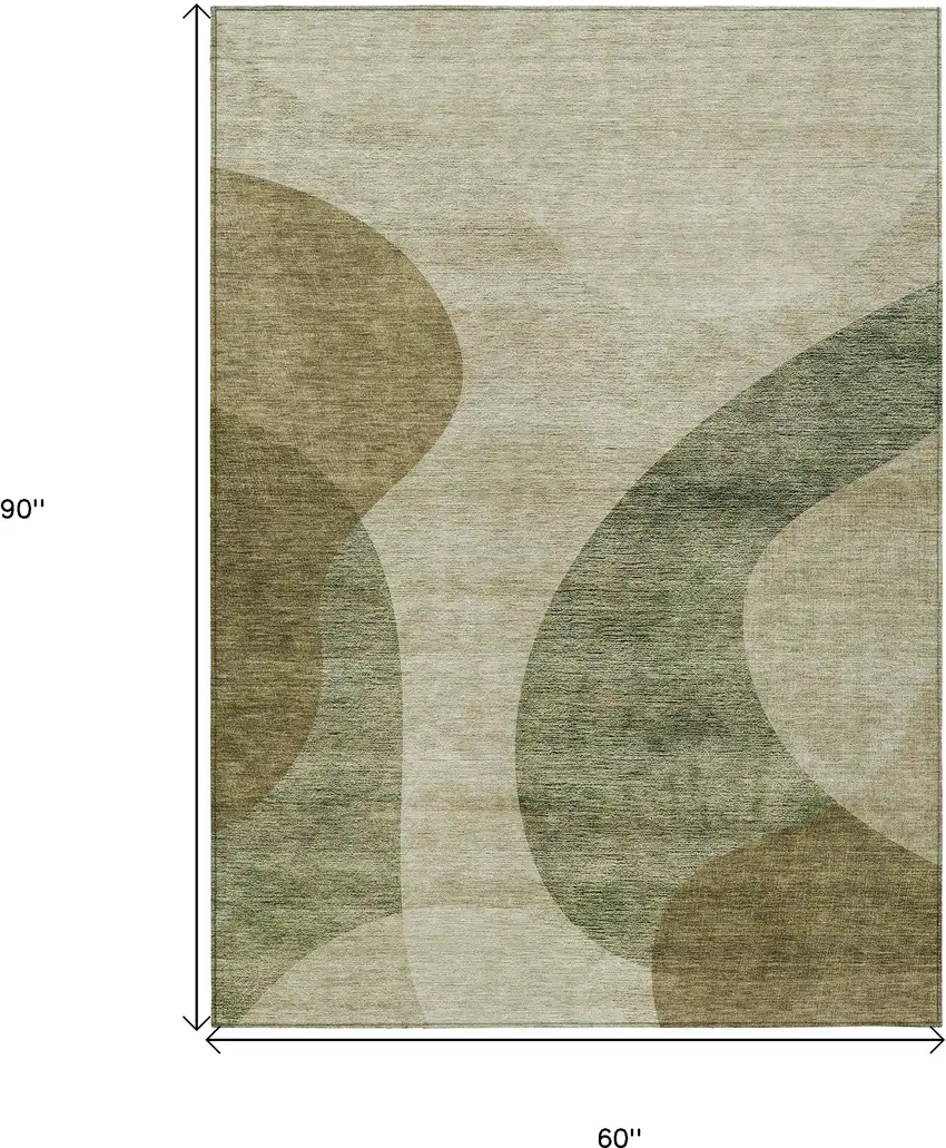 Beige And Chocolate Abstract Washable Indoor Outdoor Area Rug Photo 3
