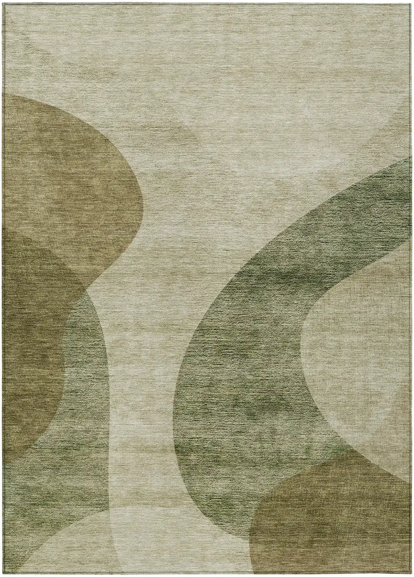 Beige And Chocolate Abstract Washable Indoor Outdoor Area Rug Photo 2