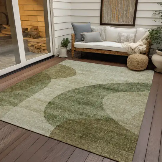 Beige And Chocolate Abstract Washable Indoor Outdoor Area Rug Photo 9
