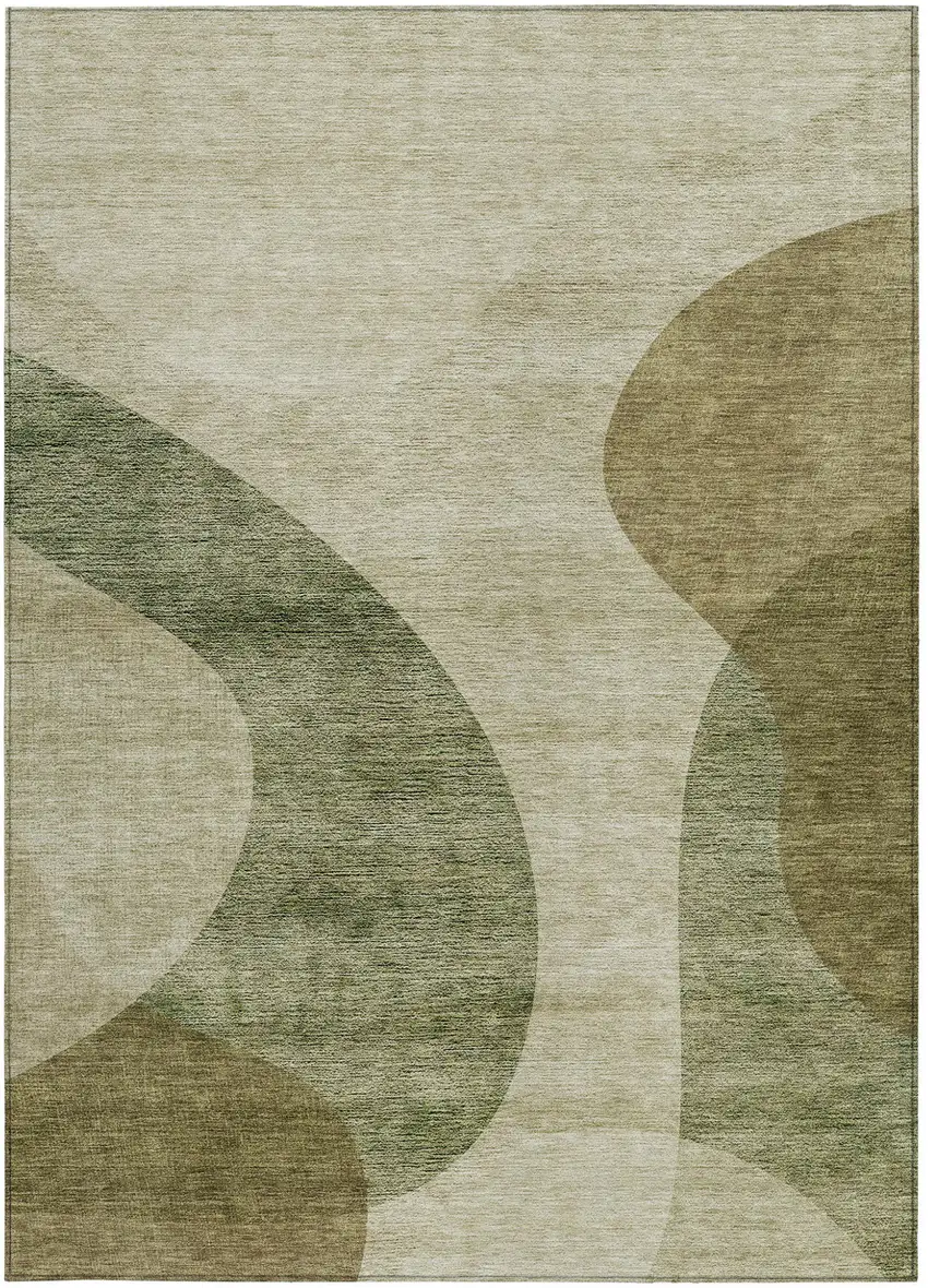 Beige And Chocolate Abstract Washable Indoor Outdoor Area Rug Photo 6