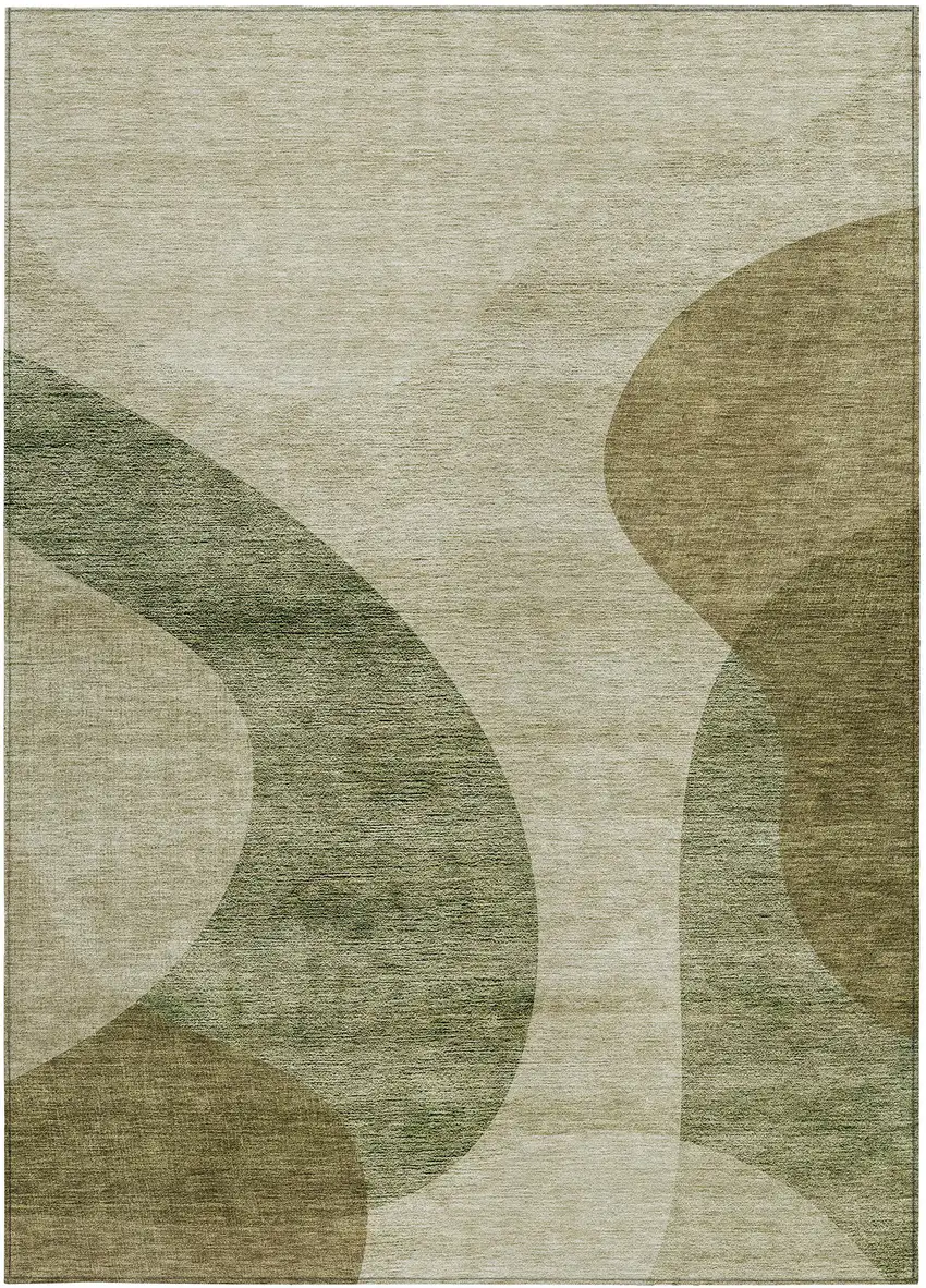 Beige And Chocolate Abstract Washable Indoor Outdoor Area Rug Photo 6