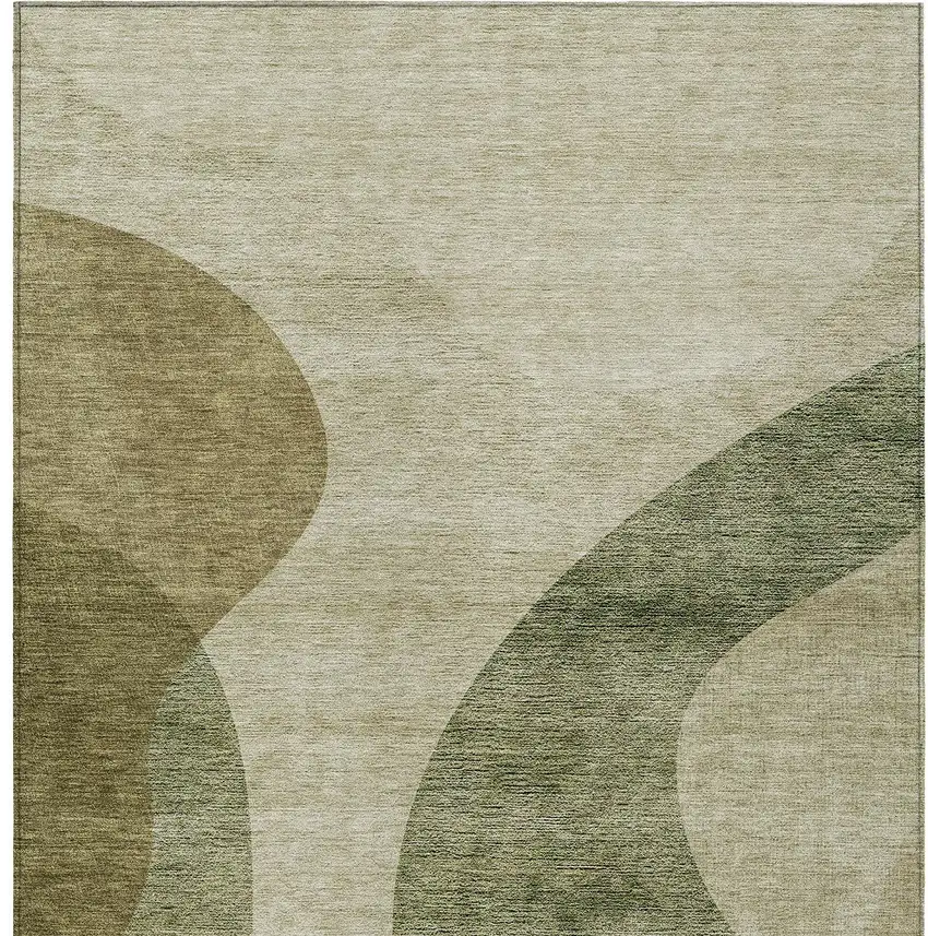 Beige And Chocolate Abstract Washable Indoor Outdoor Area Rug Photo 5