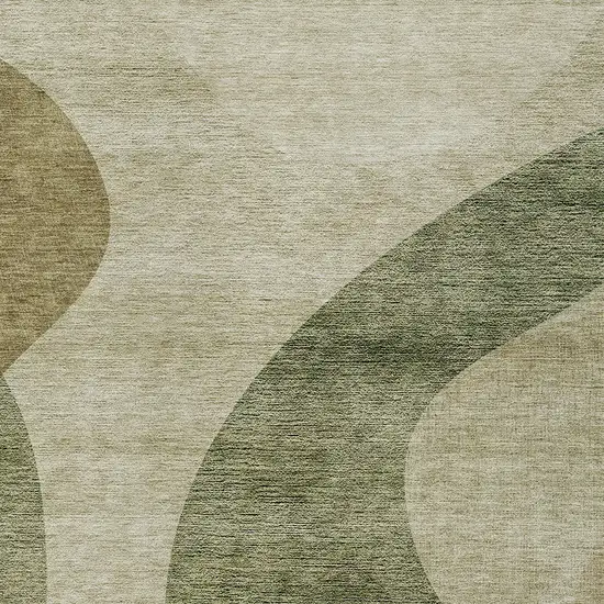Beige And Chocolate Abstract Washable Indoor Outdoor Area Rug Photo 5