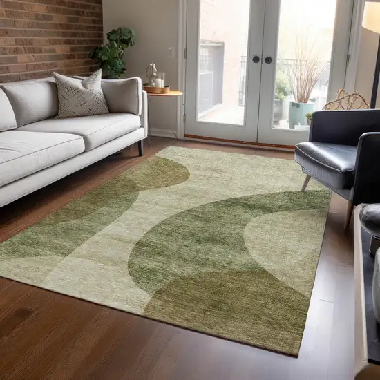 Beige And Chocolate Abstract Washable Indoor Outdoor Area Rug Photo 8