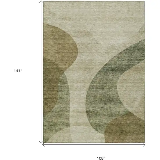 Beige And Chocolate Abstract Washable Indoor Outdoor Area Rug Photo 3