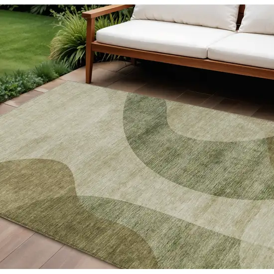 Beige And Chocolate Abstract Washable Indoor Outdoor Area Rug Photo 1