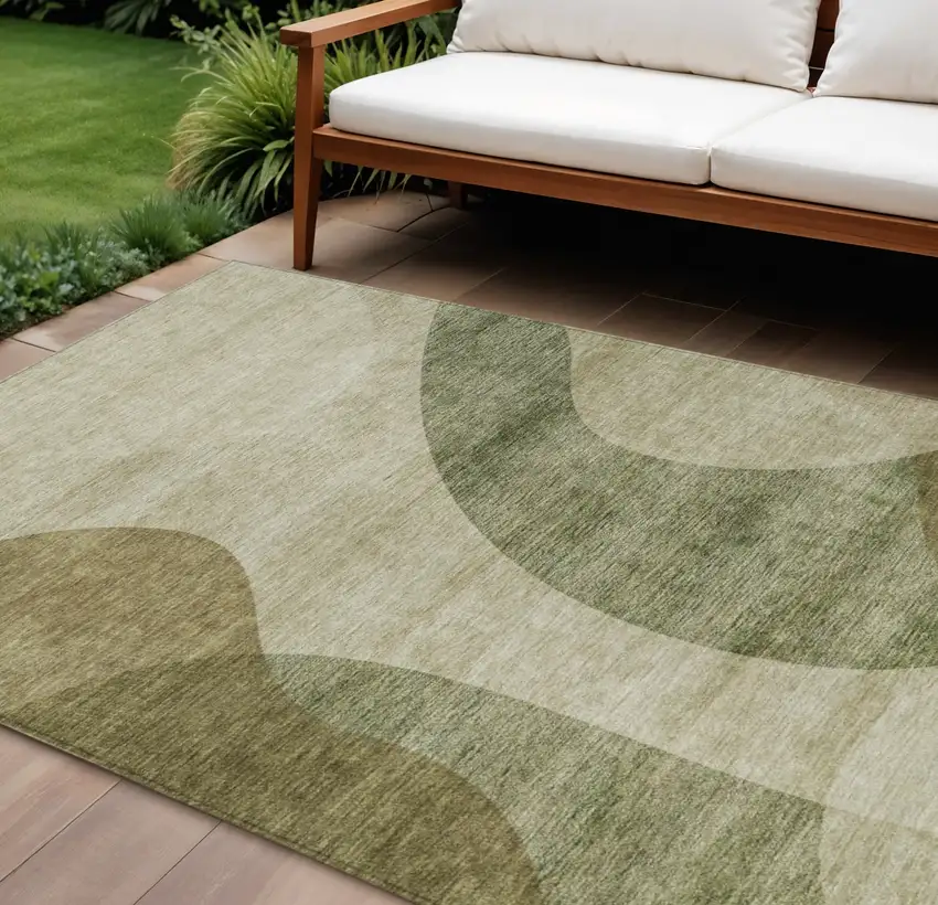 Beige And Chocolate Abstract Washable Indoor Outdoor Area Rug Photo 1