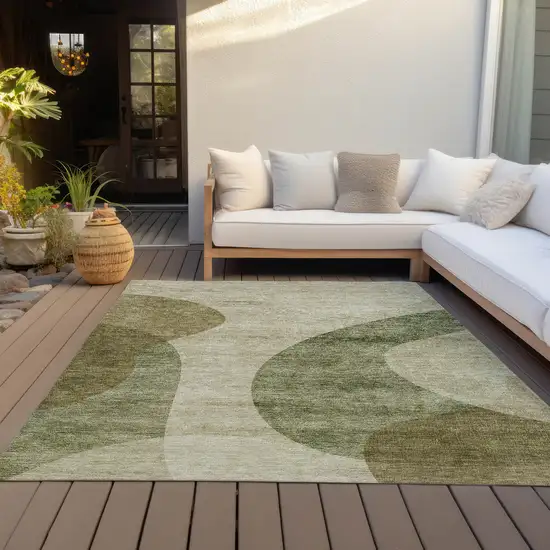 Beige And Chocolate Abstract Washable Indoor Outdoor Area Rug Photo 7