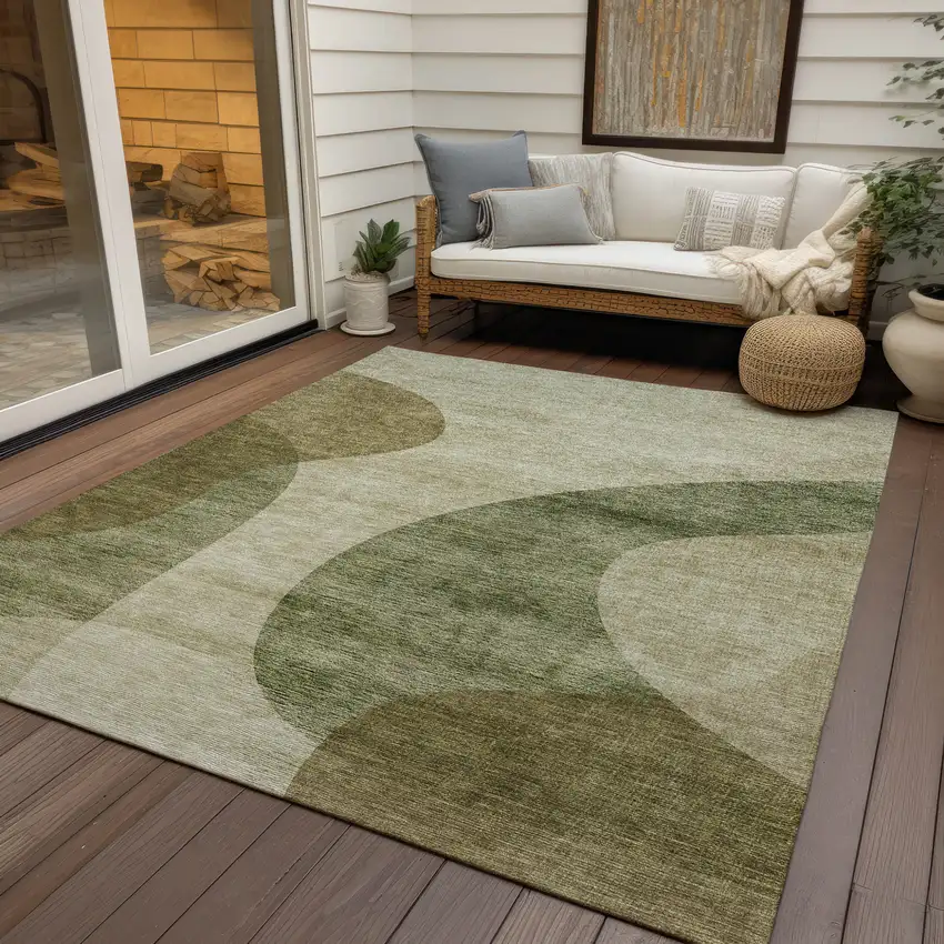 Beige And Chocolate Abstract Washable Indoor Outdoor Area Rug Photo 9