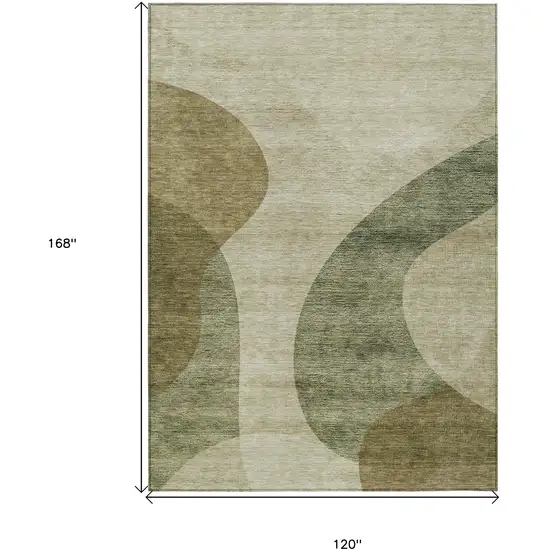 Beige And Chocolate Abstract Washable Indoor Outdoor Area Rug Photo 3