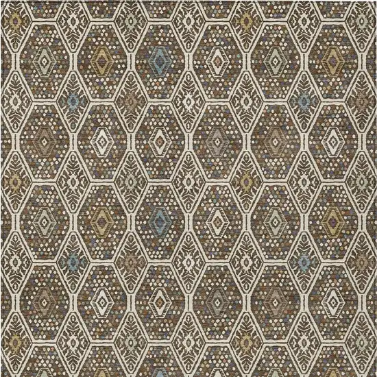 Beige And Chocolate Geometric Washable Indoor Outdoor Area Rug Photo 3