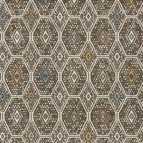 Beige And Chocolate Geometric Washable Indoor Outdoor Area Rug Photo 2