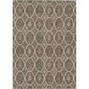 Photo of Beige And Chocolate Geometric Washable Indoor Outdoor Area Rug