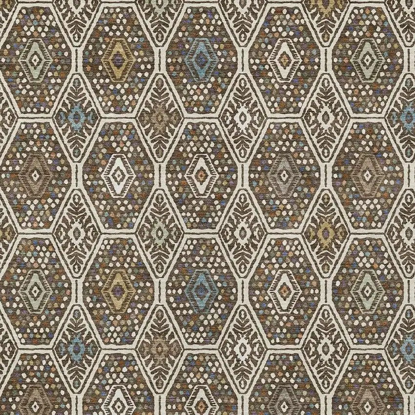 Beige And Chocolate Geometric Washable Indoor Outdoor Area Rug Photo 2