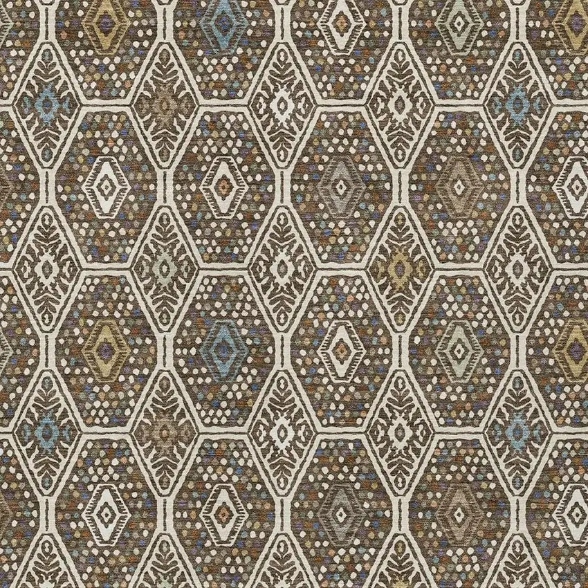 Beige And Chocolate Geometric Washable Indoor Outdoor Area Rug Photo 2