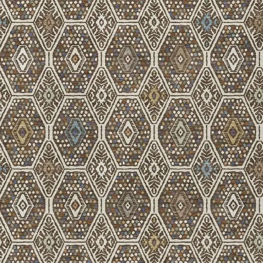 Beige And Chocolate Geometric Washable Indoor Outdoor Area Rug Photo 2