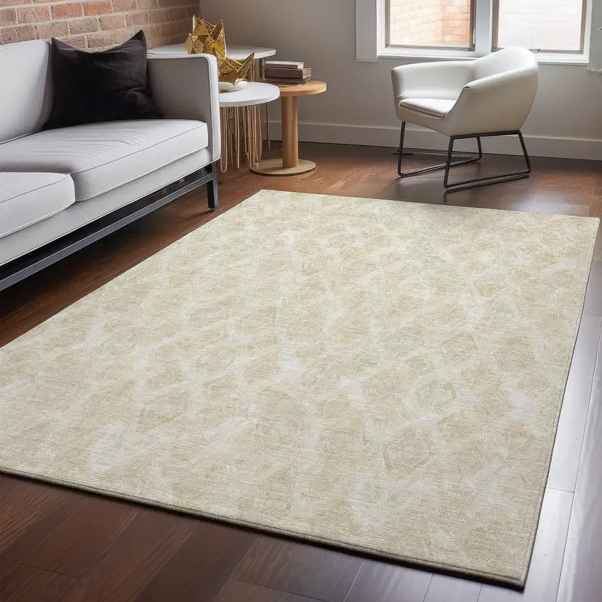 Beige And Coffee Diamond Washable Area Rug With UV Protection Photo 4