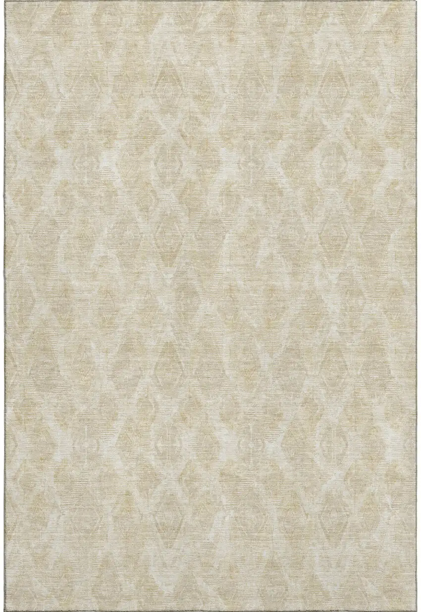 Beige And Coffee Diamond Washable Area Rug With UV Protection Photo 1
