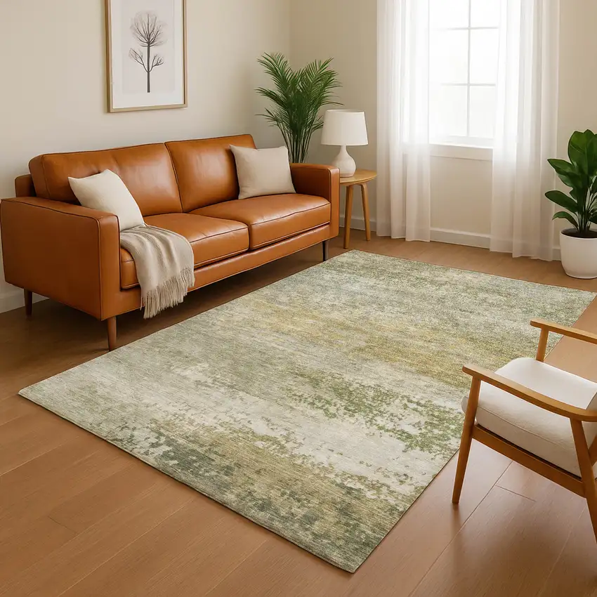 Beige And Copper Abstract Washable Area Rug With UV Protection Photo 5