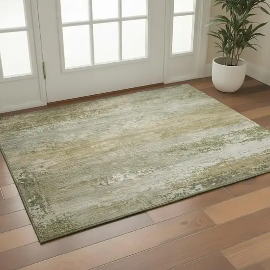 Beige And Copper Abstract Washable Area Rug With UV Protection Photo 2