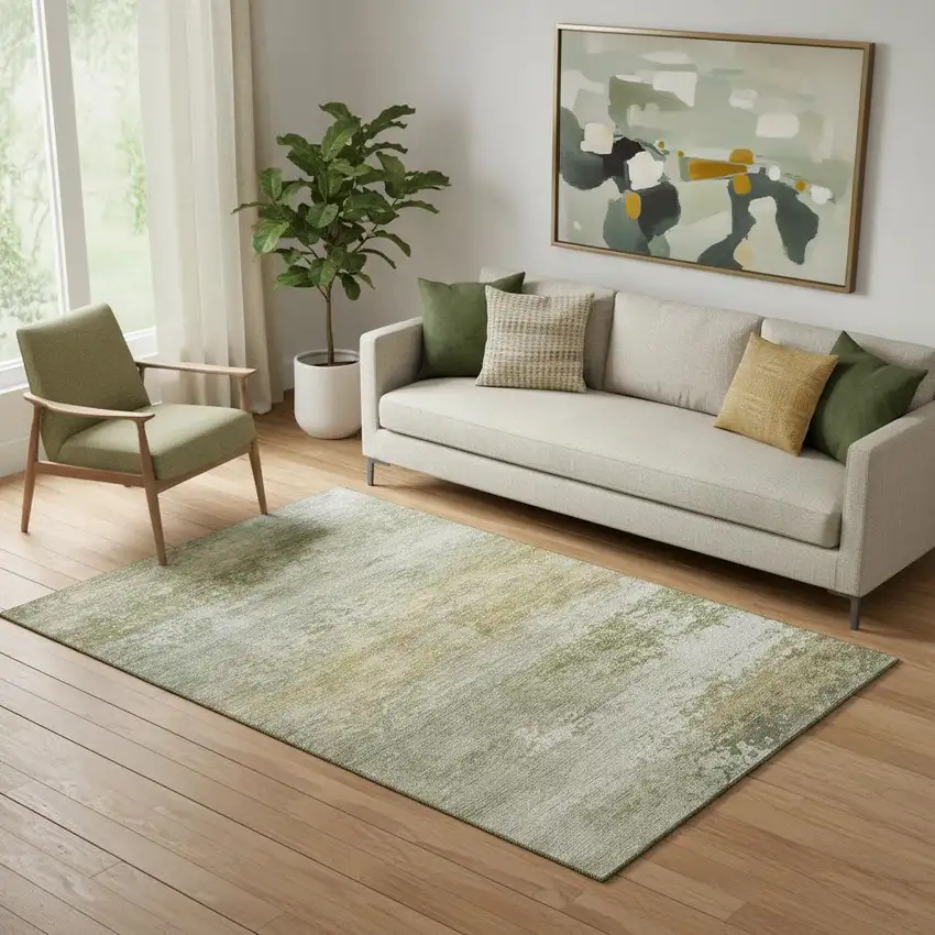 Beige And Copper Abstract Washable Area Rug With UV Protection Photo 2