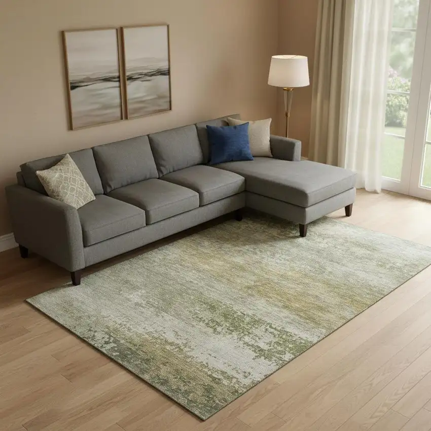 Beige And Copper Abstract Washable Area Rug With UV Protection Photo 2