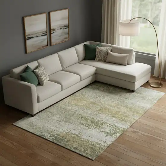 Beige And Copper Abstract Washable Area Rug With UV Protection Photo 2